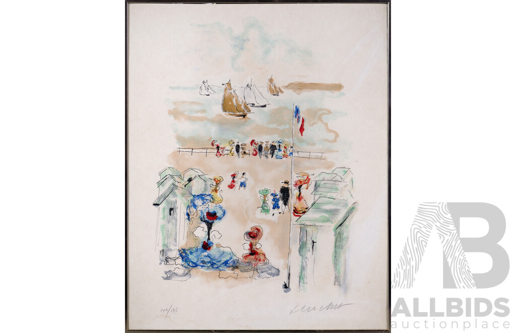 Urbain Huchet, (20th Century, French, 1930-2014), Journée À Regarder Les Voiliers, (Day Out Watching the Sail Boats), Signed and Numbered Colour Lithograph, 64 x 52 cm (frame)