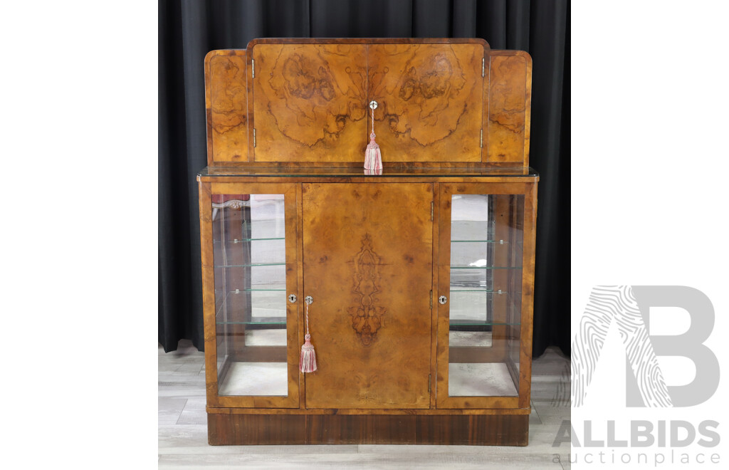 Good Art Deco Bur Walnut Veneered Bar Unit