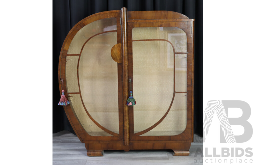 Good Art Deco Bur Walnut Veneered Display Case