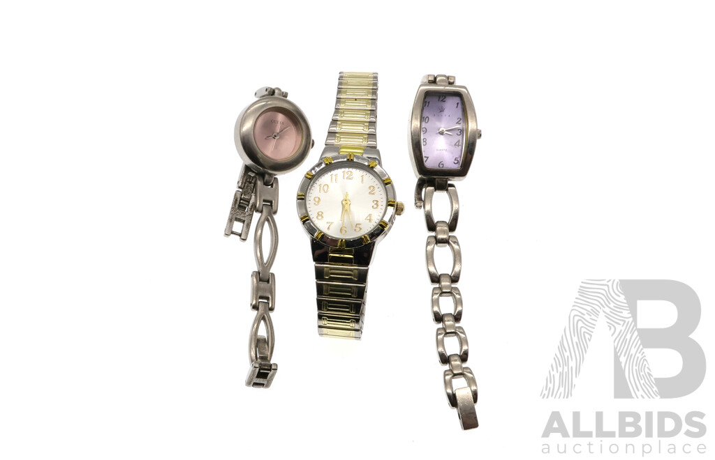 Collection of (3) Ladies Dress Watches Including Guess & Elite