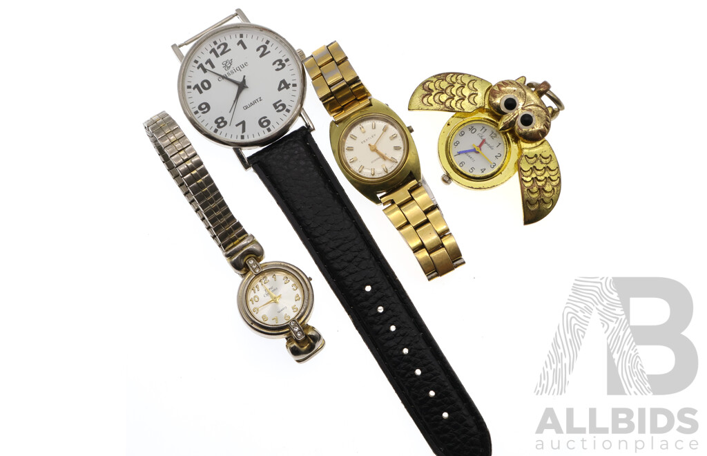 Collection of Vintage Wrist Watches and Vintage Owl Watch Pendant