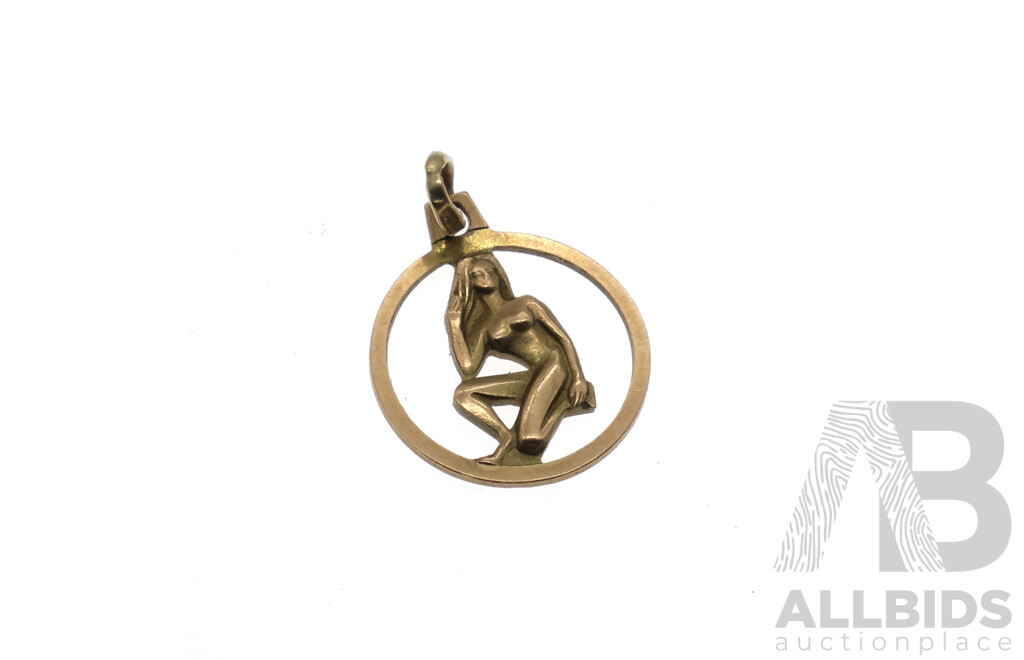 8ct Yellow Gold Virgo Pendant, 15mm Diameter, 1.44 Grams