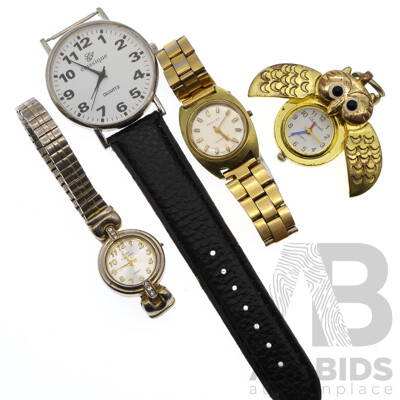 Collection of Vintage Wrist Watches and Vintage Owl Watch Pendant