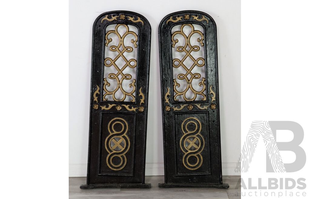 Pair of Antique Painted Cast Iron Church Pew Ends