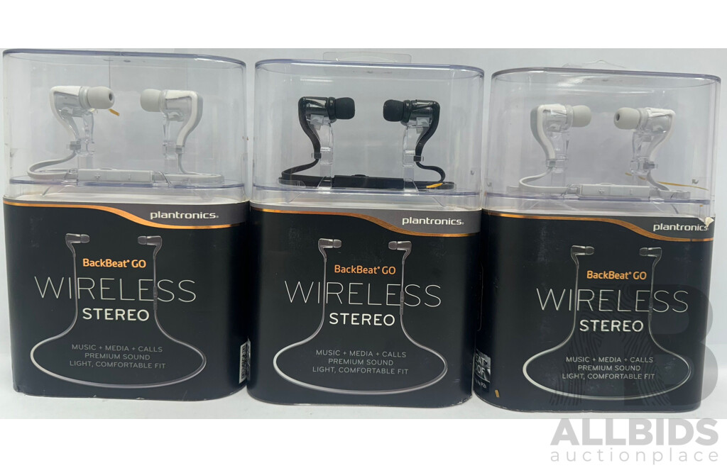 Plantronics BackBeat GO Wireless Stero Earphones - Lot of 3