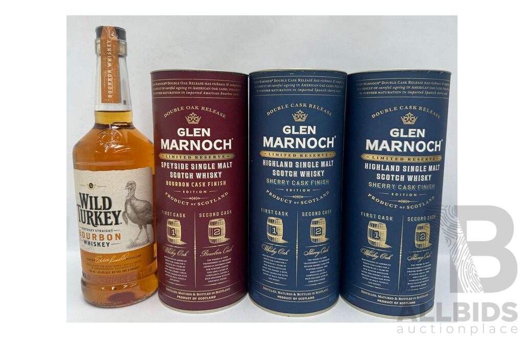 Wild Turkey & Glen Marnoch Whisky - Lot of 4