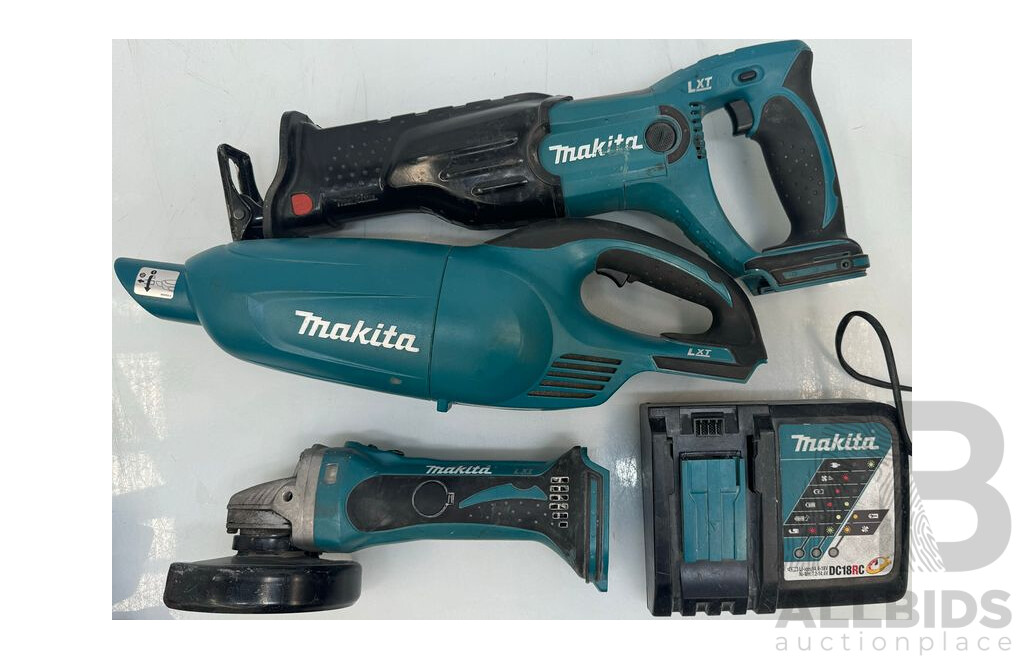 Makita Tool Bag - Reciprocating Saw, Vacuum, Angle Grinder and Charger ~ Milwaukee - Impact Driver, Angle Grinder