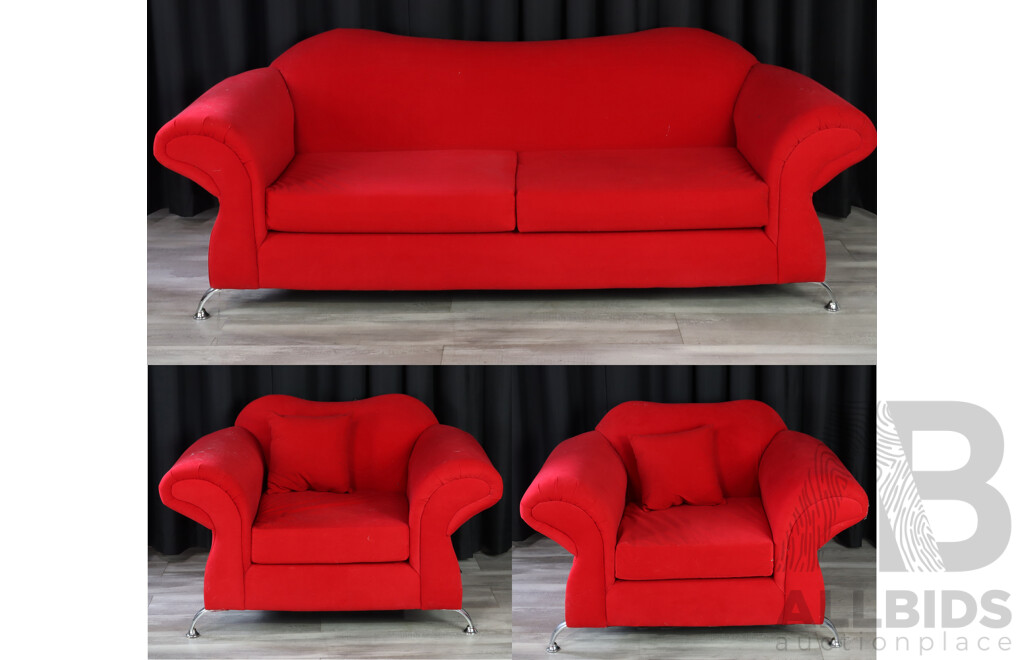 Oversized Rouge Red Three Piece Lounge Suite