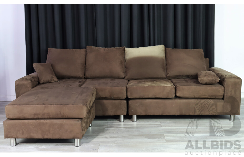 Suede L Shaped Lounge in Chocolate Brown