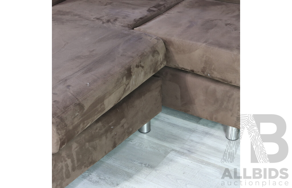 Suede L Shaped Lounge in Chocolate Brown