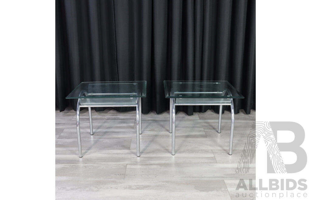 Pair of Chrome and Glass Side Tables