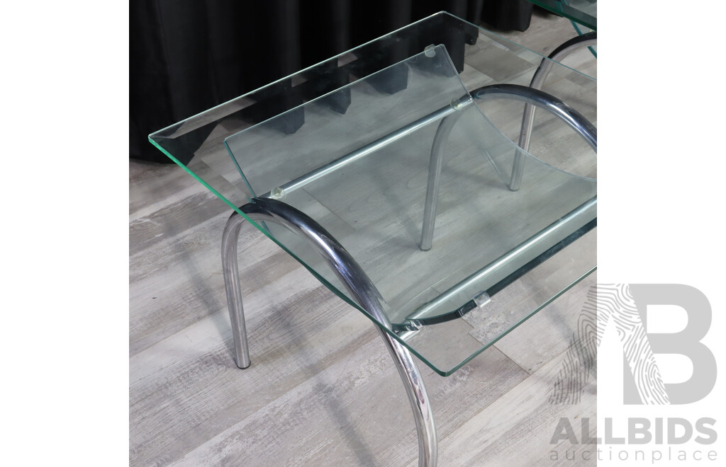 Pair of Chrome and Glass Side Tables