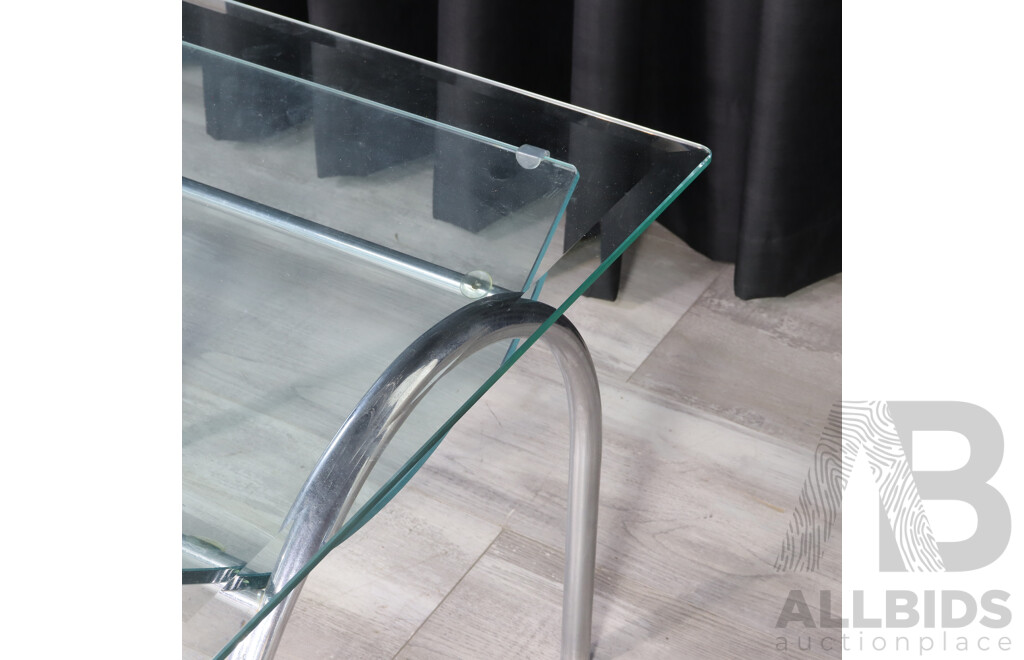 Pair of Chrome and Glass Side Tables