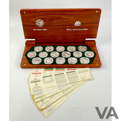 Australian RAM/Perth Mint 2000 Sydney Olympics Sixteen Silver Five Dollar Proof Coins in Jarrah Presentation Case .999