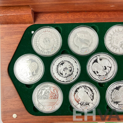 Australian RAM/Perth Mint 2000 Sydney Olympics Sixteen Silver Five Dollar Proof Coins in Jarrah Presentation Case .999