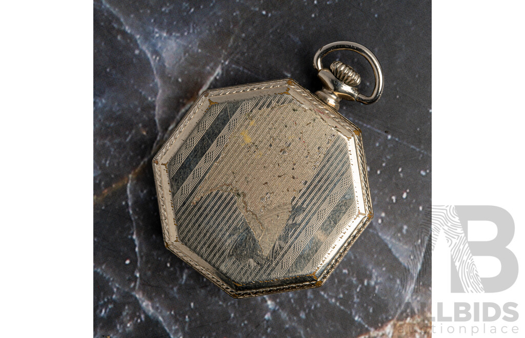 Elgin Illinois Antique Open Face Hunter Pocket Watch, Art Deco C.1926, Rolled White Gold, Observed with Movement