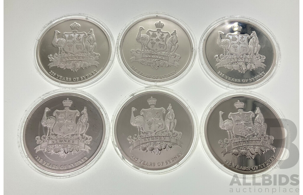 Australian Macquarie Mint 225 Years of Sydney Silver Plated Coins, Fort Denison, Luna Park, Opera House, Sydney Tower, Cove Settlement, Sydney Observation