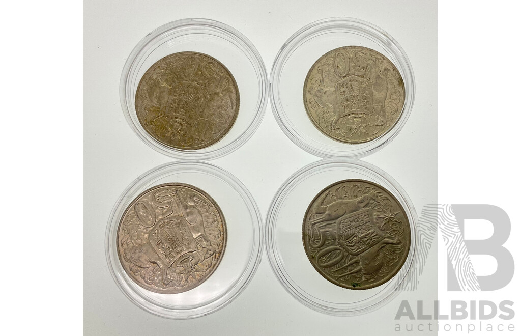 Four Australian 1966 Round Silver Fifty Cent Coins .800