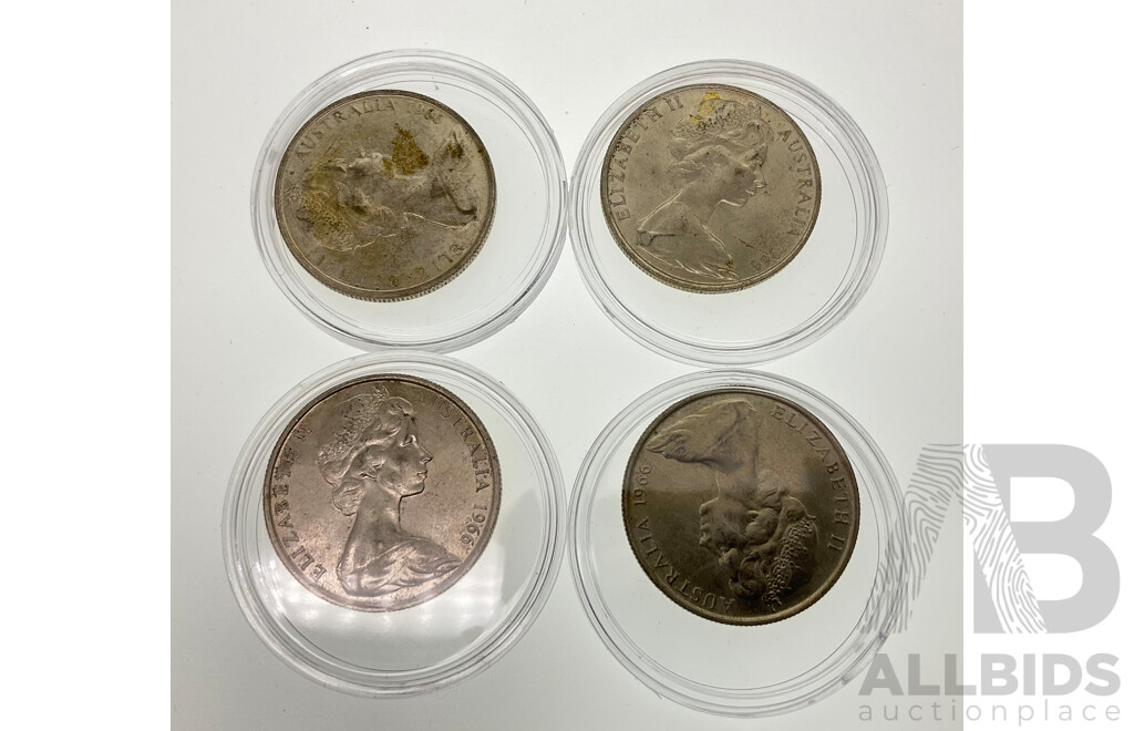 Four Australian 1966 Round Silver Fifty Cent Coins .800