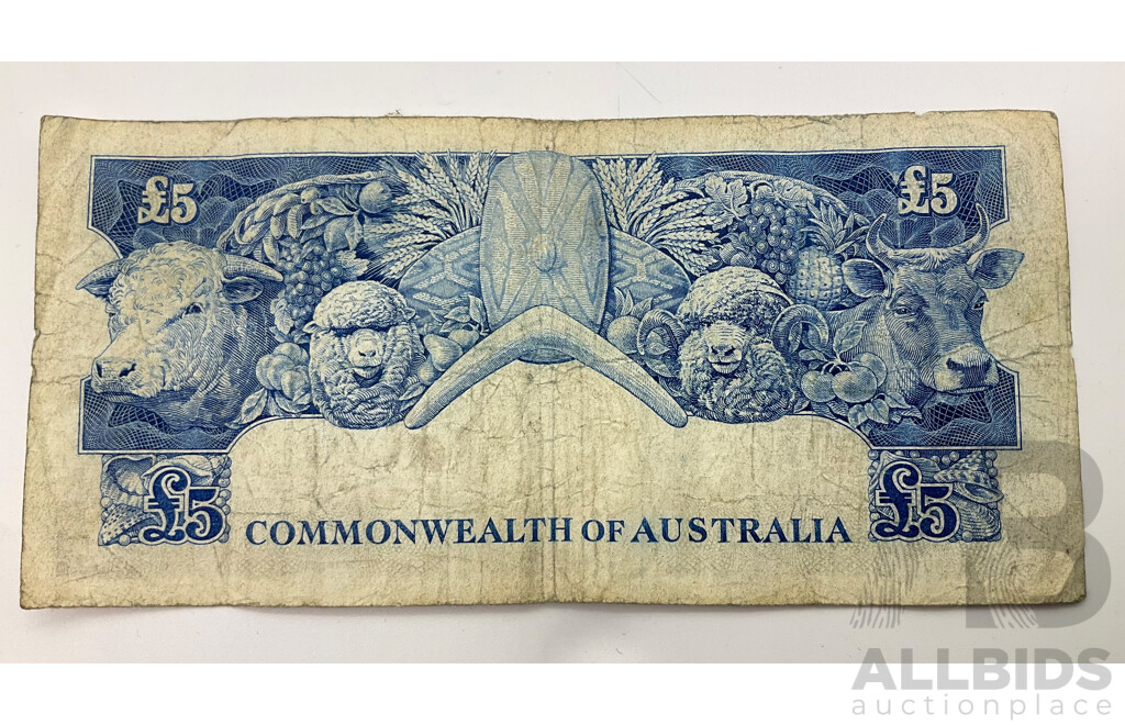 Australian 1954 Five Pound Note Coombs/Wilson R49, TB 180711