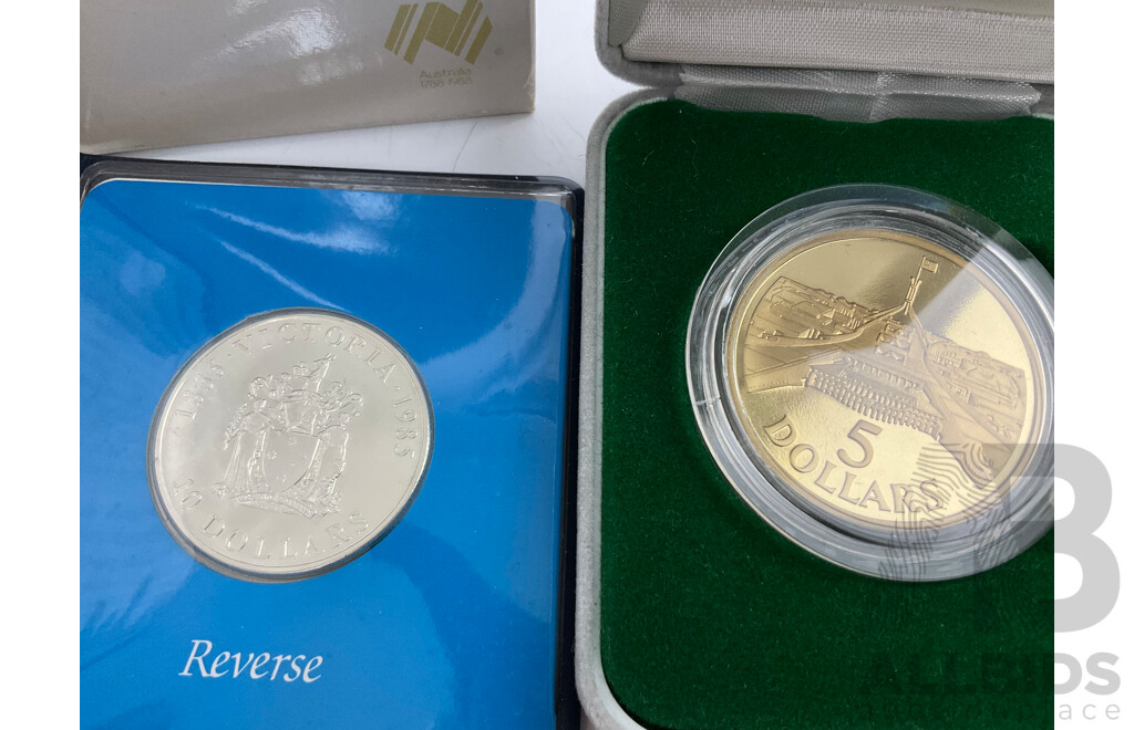 Two Australian RAM Commemorative Coins, 1985 Silver Ten Dollar, State Series Victoria, 1988 Proof Five Dollar, New Parliament House Opening