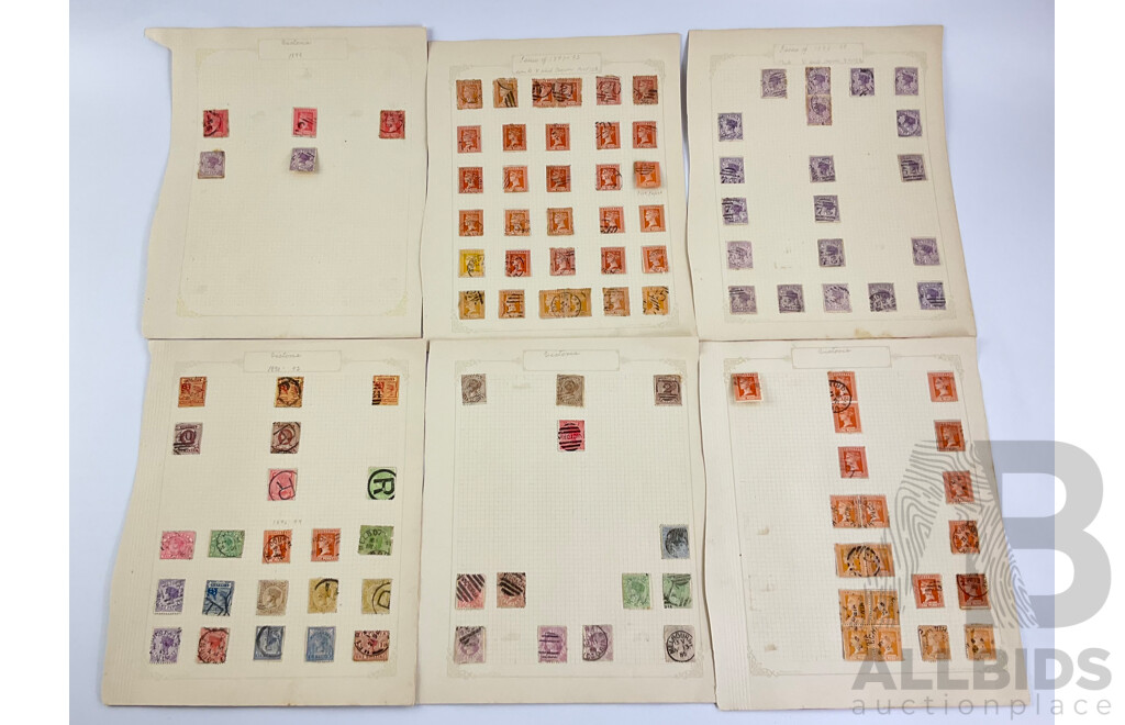 Australian Pre Federation Stamps, Victoria 1880's - 1890's, Queen Victoria, Half, One, Two, Three, Four Six, Ninepence, Shilling, Stamp Duty