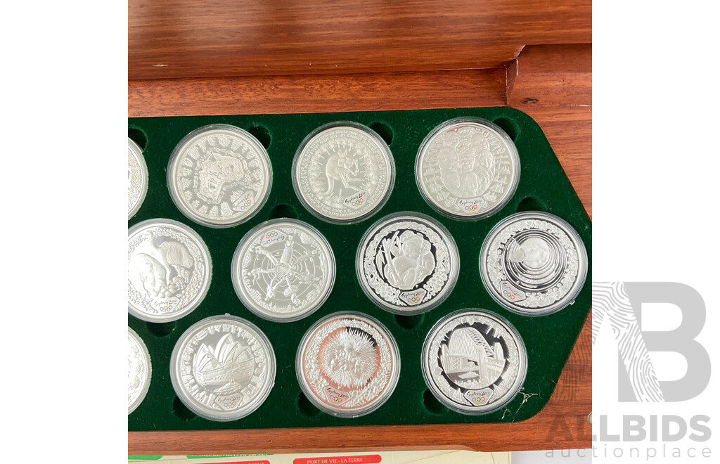 Australian RAM/Perth Mint 2000 Sydney Olympics Sixteen Silver Five Dollar Proof Coins in Jarrah Presentation Case .999