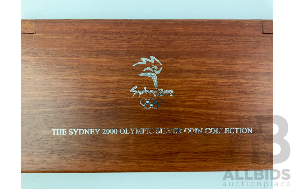 Australian RAM/Perth Mint 2000 Sydney Olympics Sixteen Silver Five Dollar Proof Coins in Jarrah Presentation Case .999