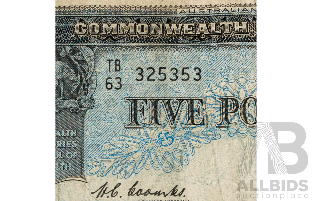 Australian 1960 Five Pound Note, Coombs/Wilson R50, TB325353