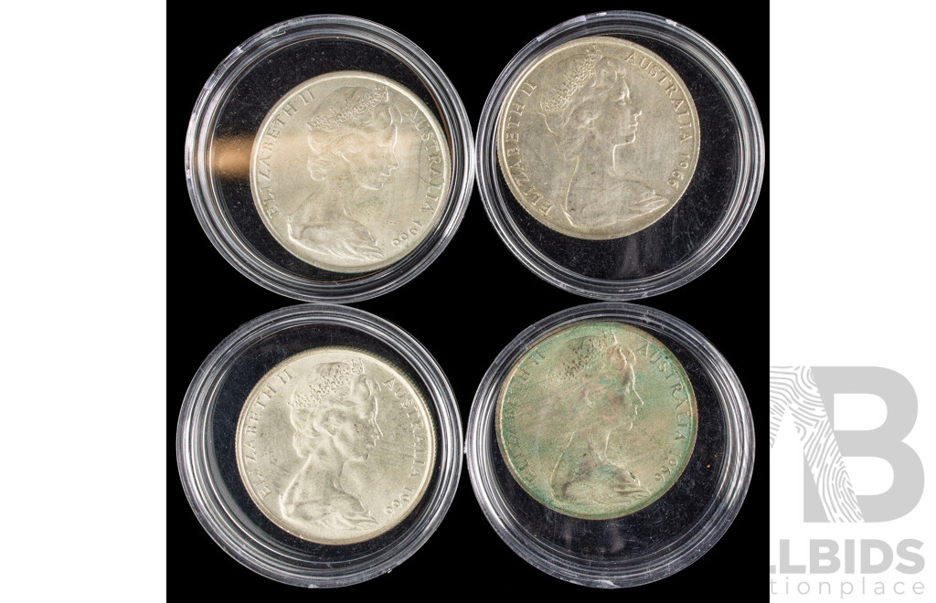 Four Australian 1966 Round Silver Fifty Cent Coins .800