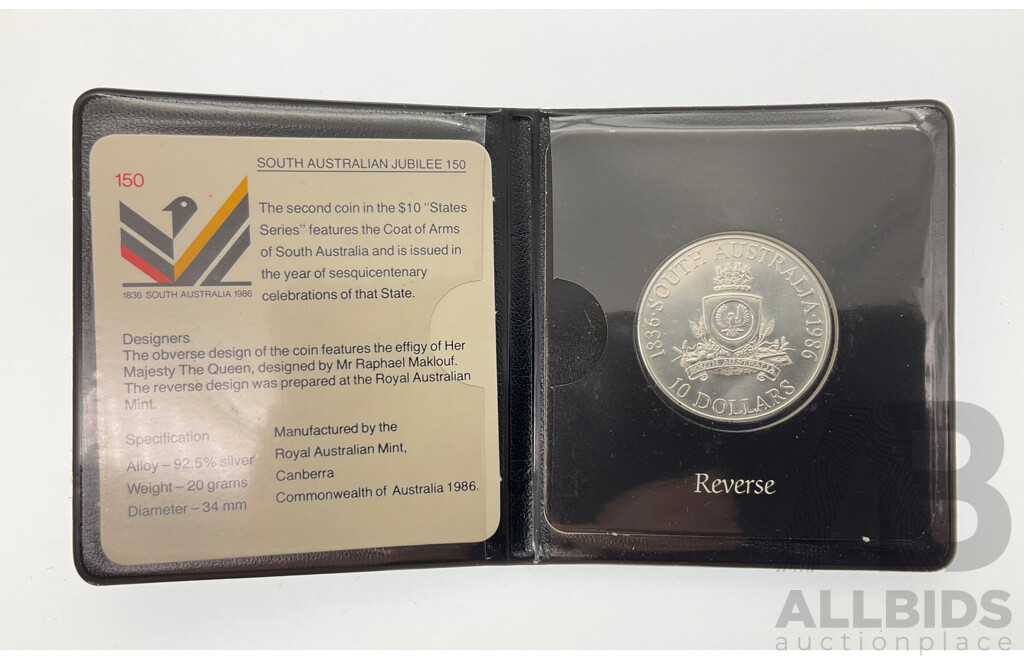 Australian RAM 1986 Silver Ten Dollar Coin, State Series, South Australia .925