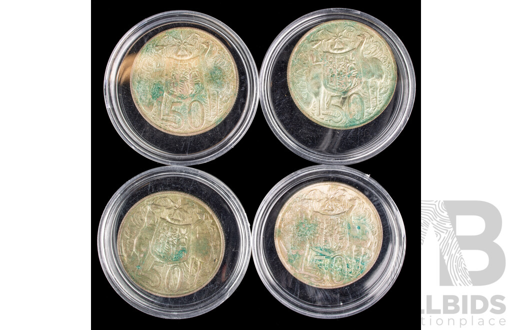 Four Australian 1966 Round Silver Fifty Cent Coins .800