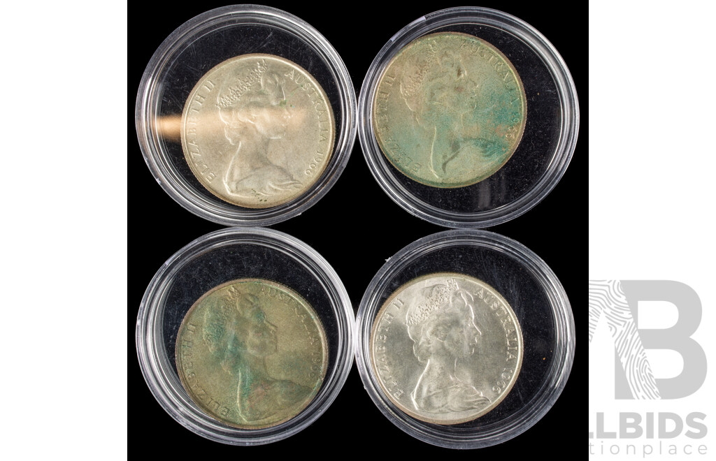 Four Australian 1966 Round Silver Fifty Cent Coins .800