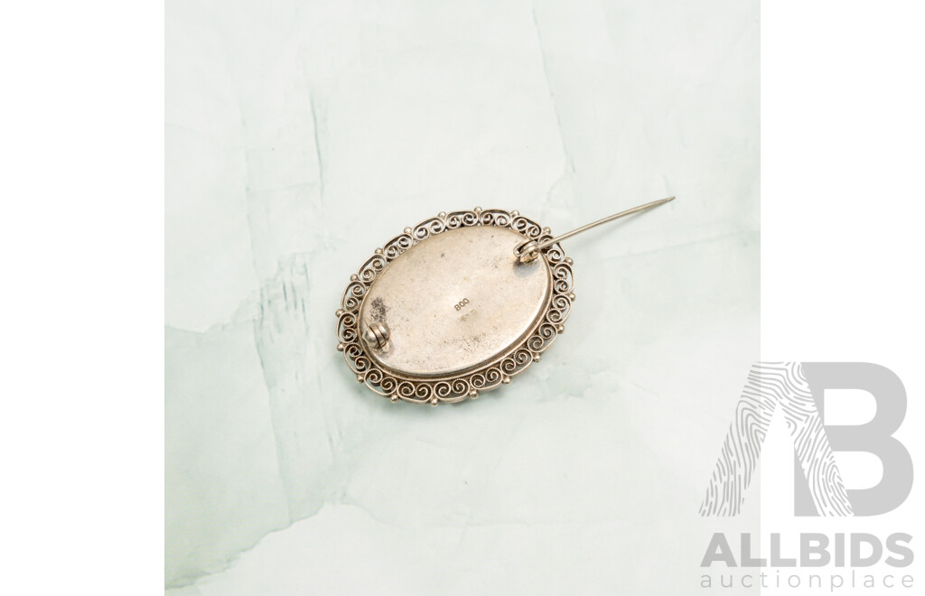 Vintage Sterling Silver Micro Mosaic Brooch, Hallmarked 800, 40mm X 35mm, 15.23 Grams