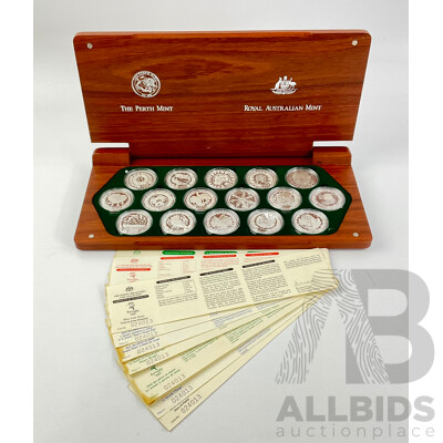 Australian RAM/Perth Mint 2000 Sydney Olympics Sixteen Silver Five Dollar Proof Coins in Jarrah Presentation Case .999