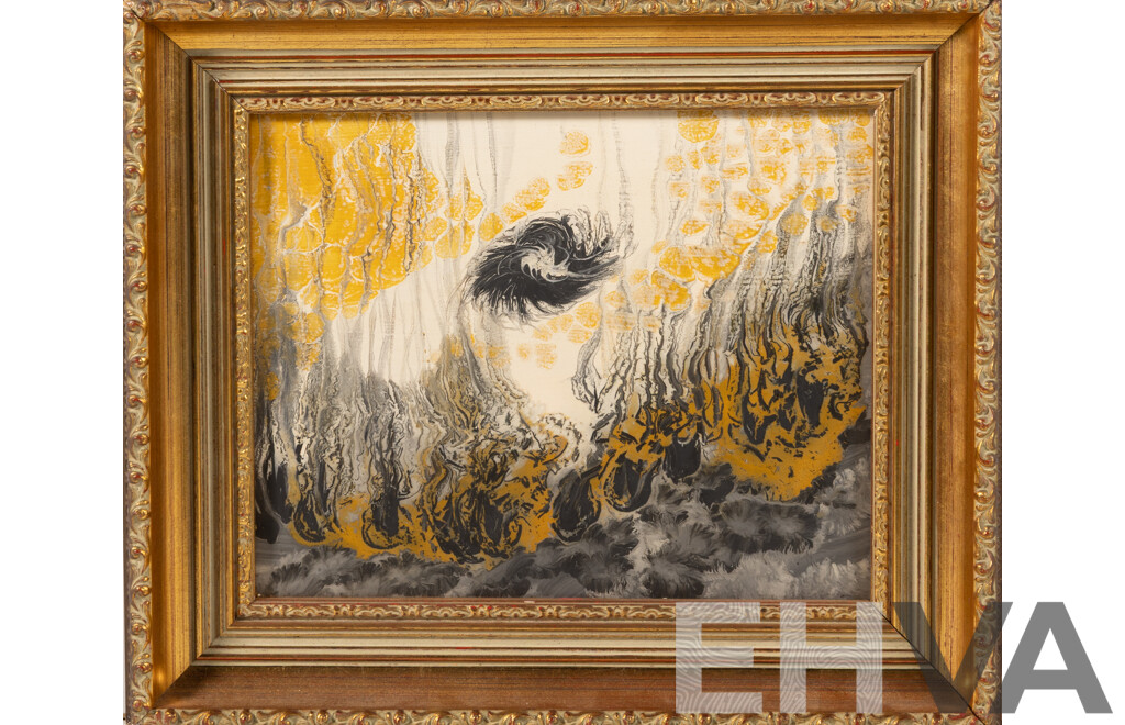 T.R.Evans, (20th Century, Working c1930s Paris), Dinamismus - Compositione No. 2 (1938), Original Vintage Abstract Oil on Masonite, 30 x 34 cm (frame)