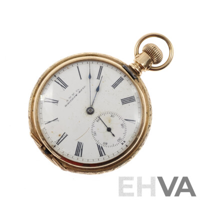 Vintage AWW Co. Waltham Mass 40mm Hunters Pocket Watch Missing Front Casing, Hallmarked 14K, 44.98 Grams Total