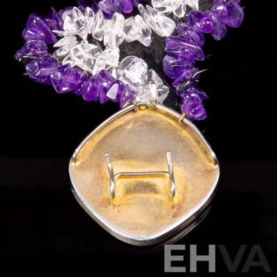 Vintage Triple Strand Necklace with Polished Amethyst & Quartz and Mosaic Clasp, 45cm