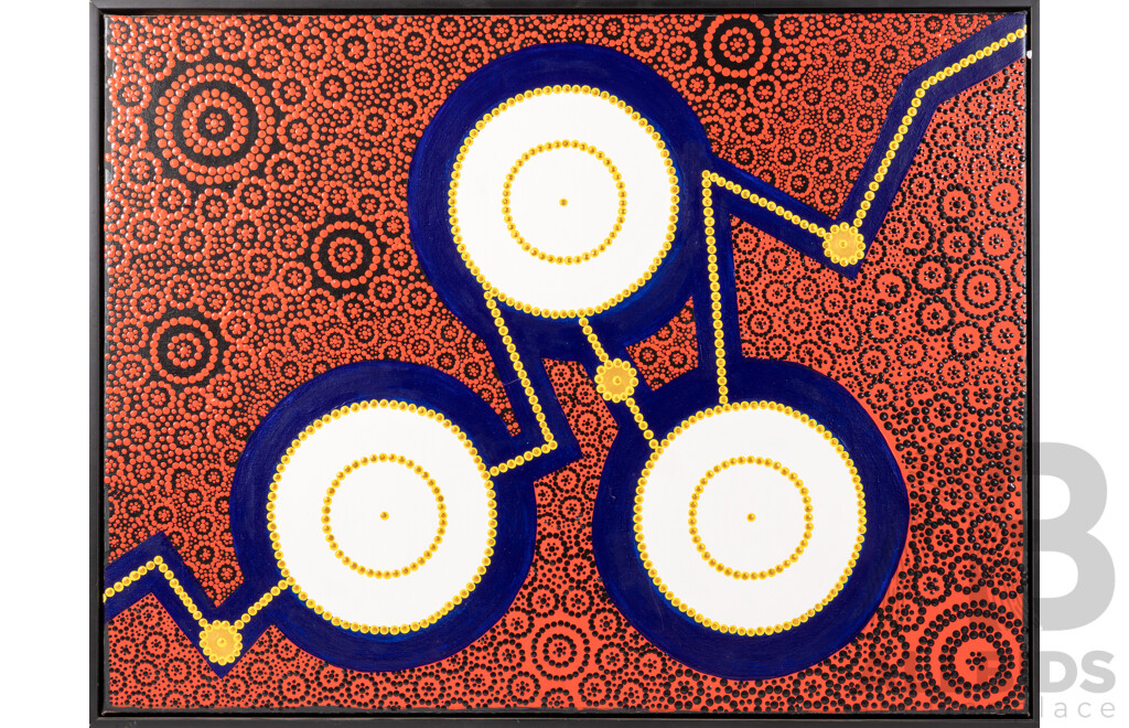 John McFadden (JackMac) (20th Century, Indigenous-Australian), Untitled - Circles Connect, Acrylic on Canvas in Frame, 82.5 x 63 cm (frame)