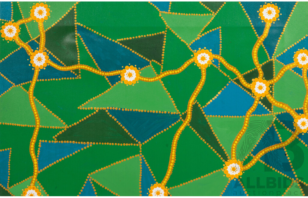 John McFadden (JackMac) (20th Century, Indigenous-Australian), Untitled Pair - Spirit Circle & We Are All Connected (2010/11) Original Acrylic on Canvases, 56 x 34 cm (largest) (2)