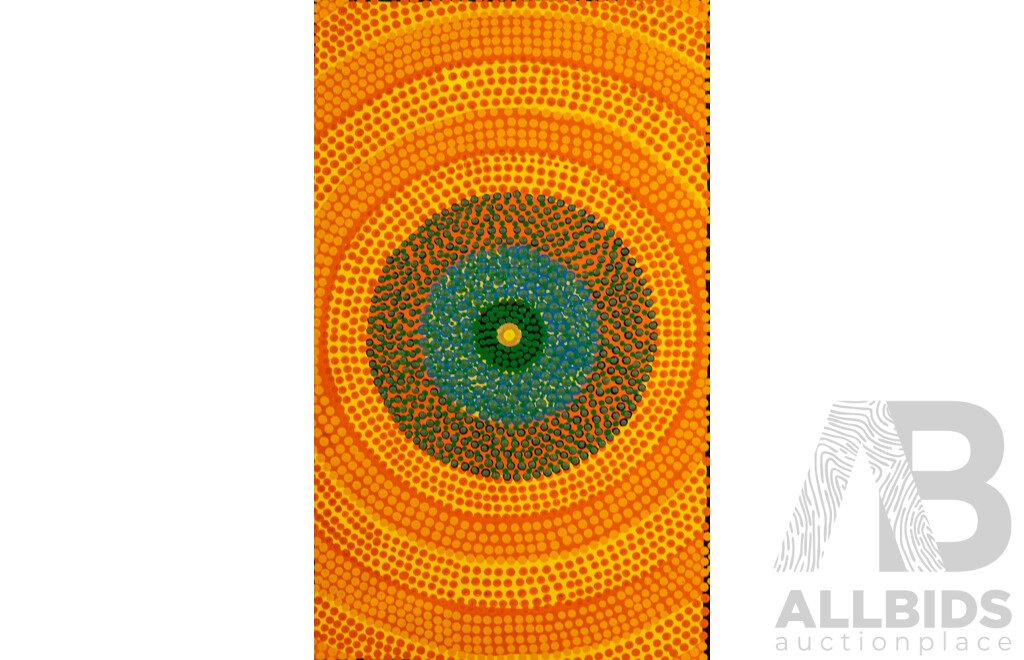 John McFadden (JackMac) (20th Century, Indigenous-Australian), Untitled Pair - Spirit Circle & We Are All Connected (2010/11) Original Acrylic on Canvases, 56 x 34 cm (largest) (2)