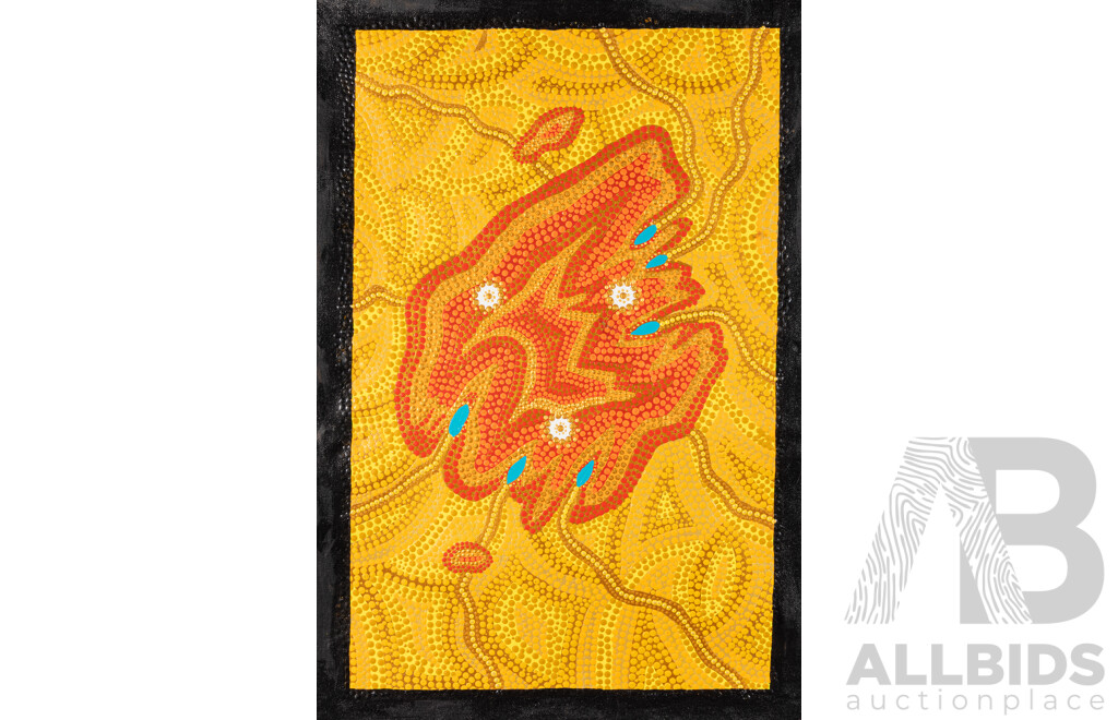 John McFadden (JackMac) (20th Century, Indigenous-Australian), Uluru, Mt. Warning, Heavitree Gap & WaterWitch, Nice Collection of Four Original Acrylic on Canvases, 60 x 41 cm (largest) (4)