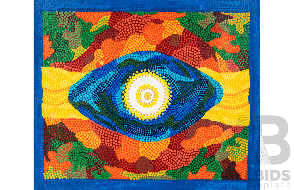 John McFadden (JackMac) (20th Century, Indigenous-Australian), Osiris, Rocky Hole, Dingo King & Untitled, Nice Collection of Four Original Acrylic on Canvases, 40 x 50 cm (largest) (4)
