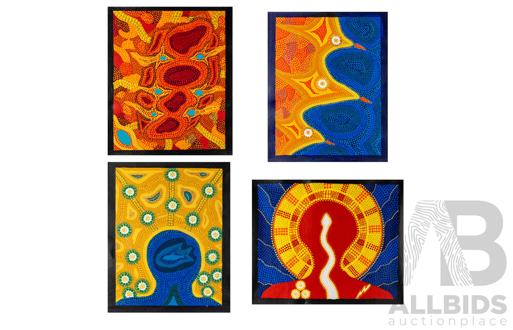 John McFadden (JackMac) (20th Century, Indigenous-Australian), The Entrance, Ellendale Pool, Mt. Augustus & Untitled, Lovely Collection of Four Original Acrylic on Canvases, 50 x 40 cm (largest) (4)
