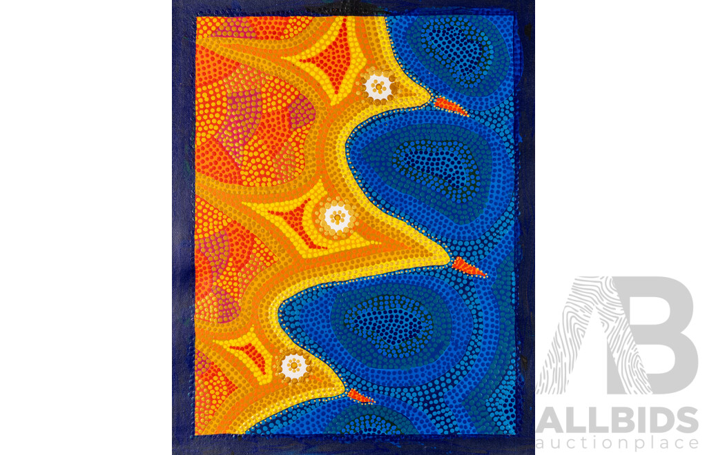 John McFadden (JackMac) (20th Century, Indigenous-Australian), The Entrance, Ellendale Pool, Mt. Augustus & Untitled, Lovely Collection of Four Original Acrylic on Canvases, 50 x 40 cm (largest) (4)