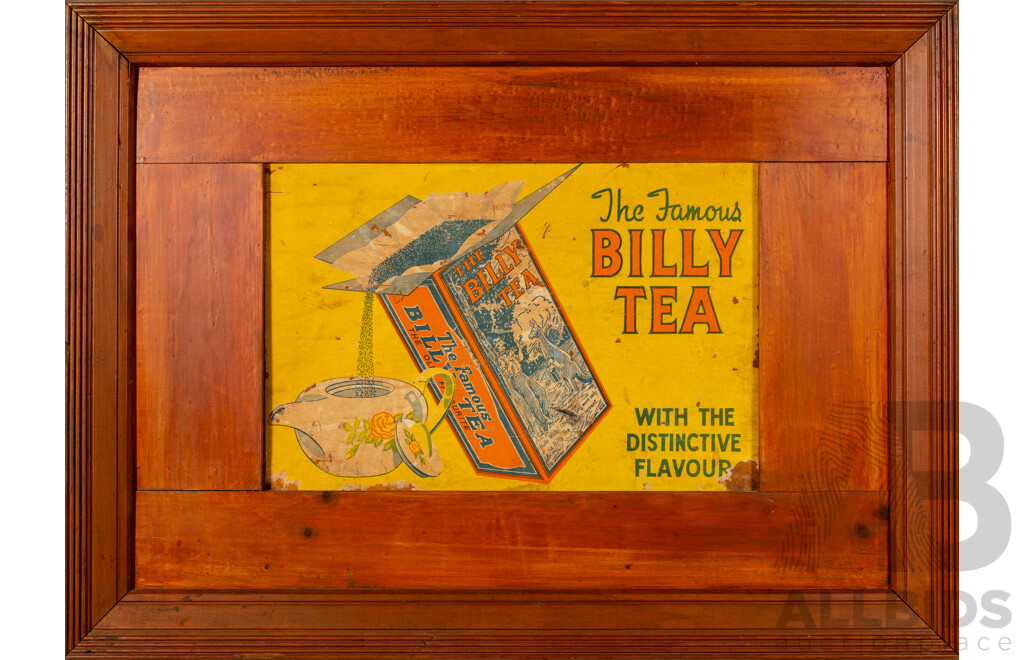 The Famous Billy Tea, Wonderful Vintage Advertisement, Ink on Paper Glued to Board, 63 X 85 Cm (frame)