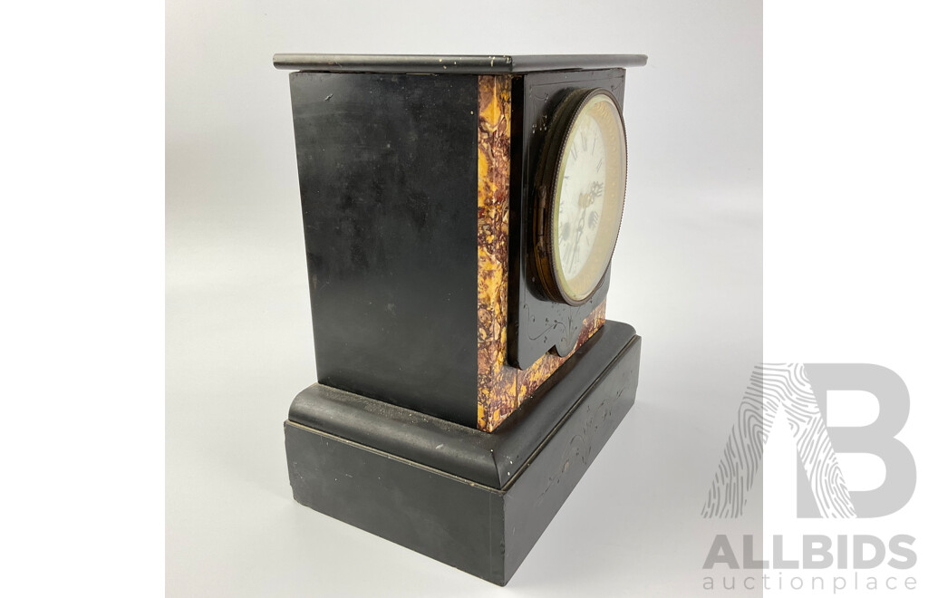 Antique Slate Mantel Clock with Marble Surrounds, Subtle Engravings and Modern Movement