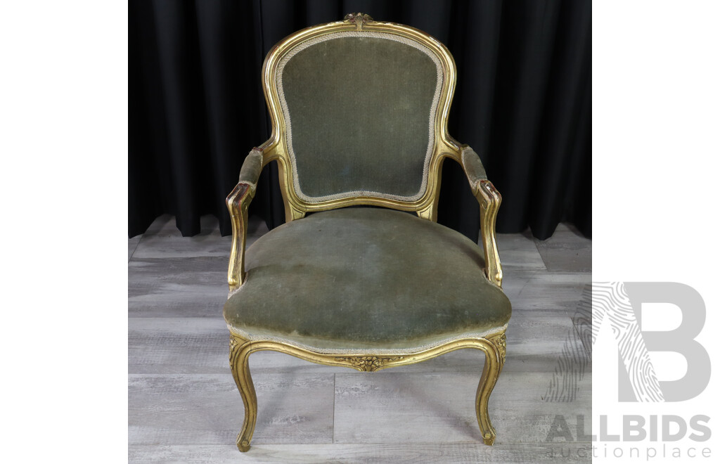 Gilt Queen Anne Style Carver with Matched Dining Chair