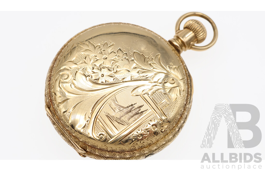 Vintage AWW Co. Waltham Mass 40mm Hunters Pocket Watch Missing Front Casing, Hallmarked 14K, 44.98 Grams Total