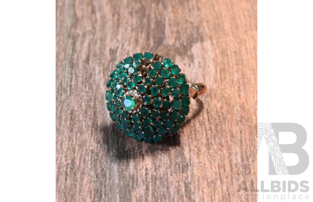 9ct Vintage Emerald Dome Cluster Ring, Missing Four Stones, E 4.0ct, 9.14 Grams